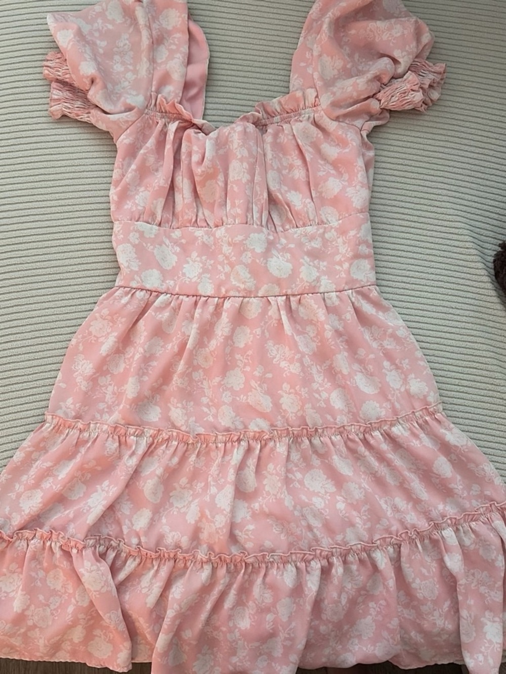 Trixxi Light Pink Floral Tiered Ruffle Dress with Puff Sleeves